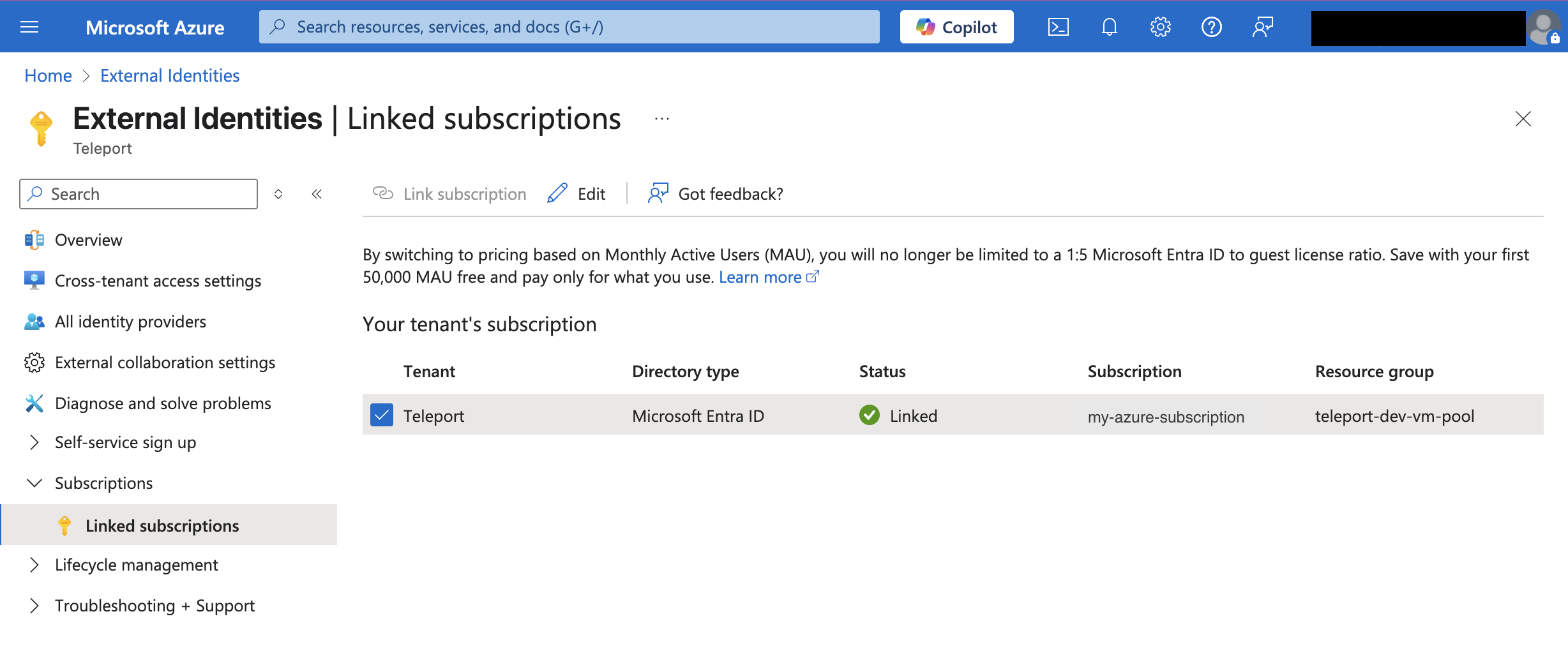Microsoft Entra External ID link subscription